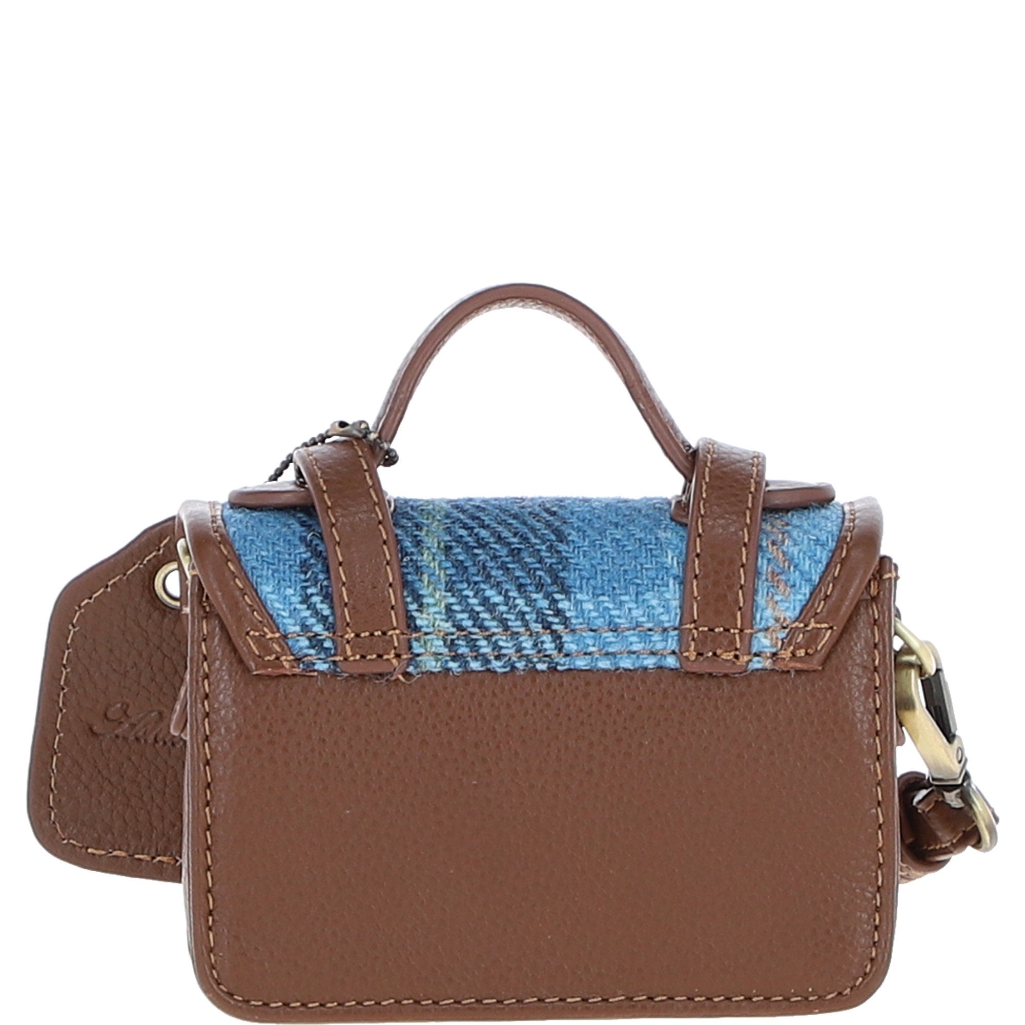 Ashwood Leather & Harris Tweed® Cloth Micro Satchel Bag with Twist Lock Tan/LT Blue:TW-36-05-TB