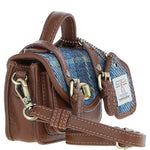 Ashwood Leather & Harris Tweed® Cloth Micro Satchel Bag with Twist Lock Tan/LT Blue:TW-36-05-TB