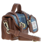 Ashwood Leather & Harris Tweed® Cloth Micro Satchel Bag with Twist Lock Tan/LT Blue:TW-36-05-TB