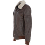Ashwood Leather Men’s Shearling Collar Bomber Jacket Brown: Top Gun