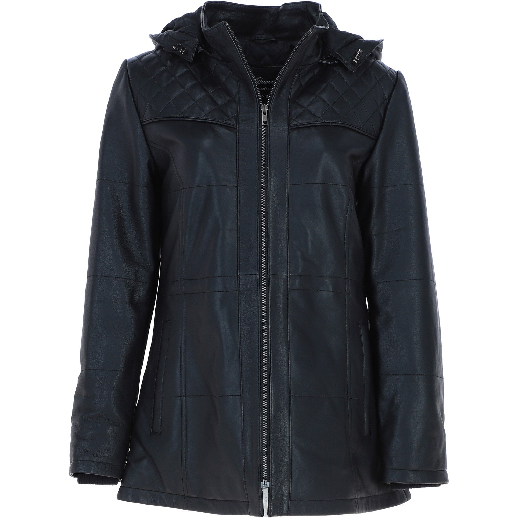 Ashwood Genuine Leather Coat with Detachable Hood Black: AWL-709