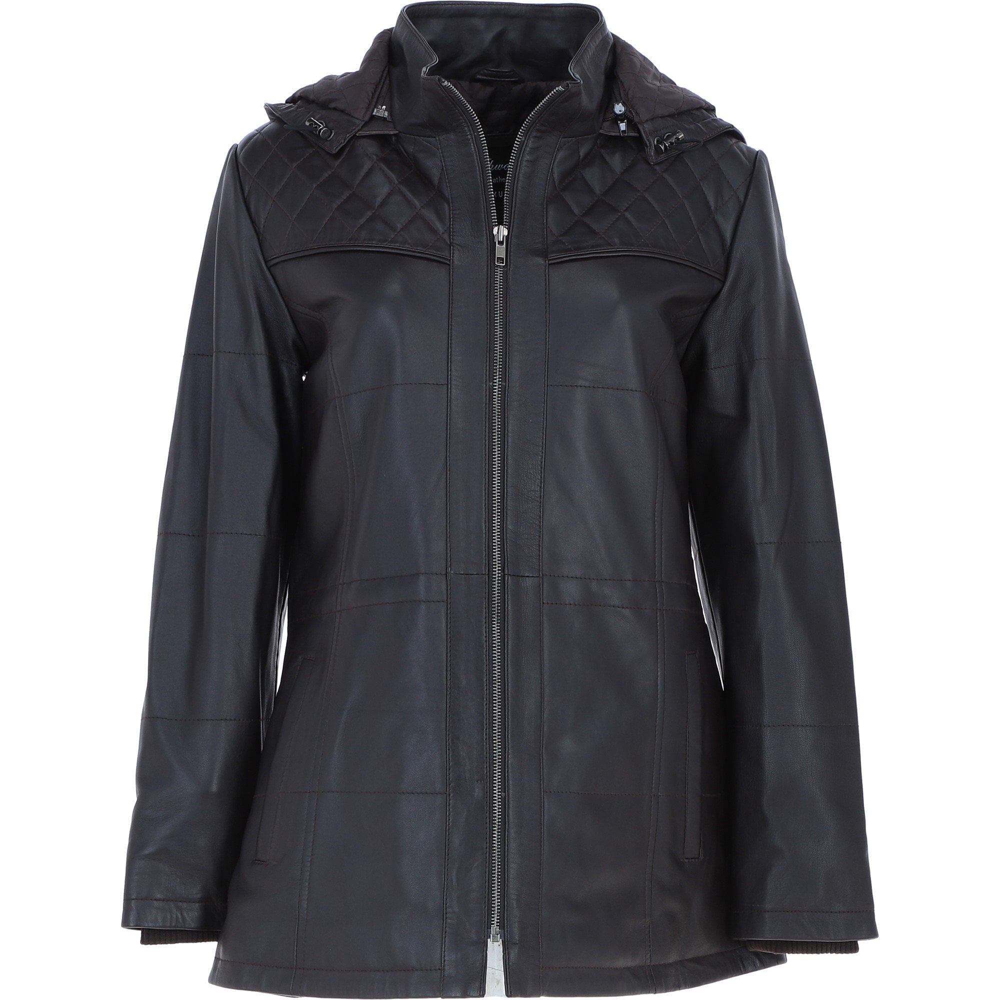 Ashwood Genuine Leather Coat with Detachable Hood Brown: AWL-709