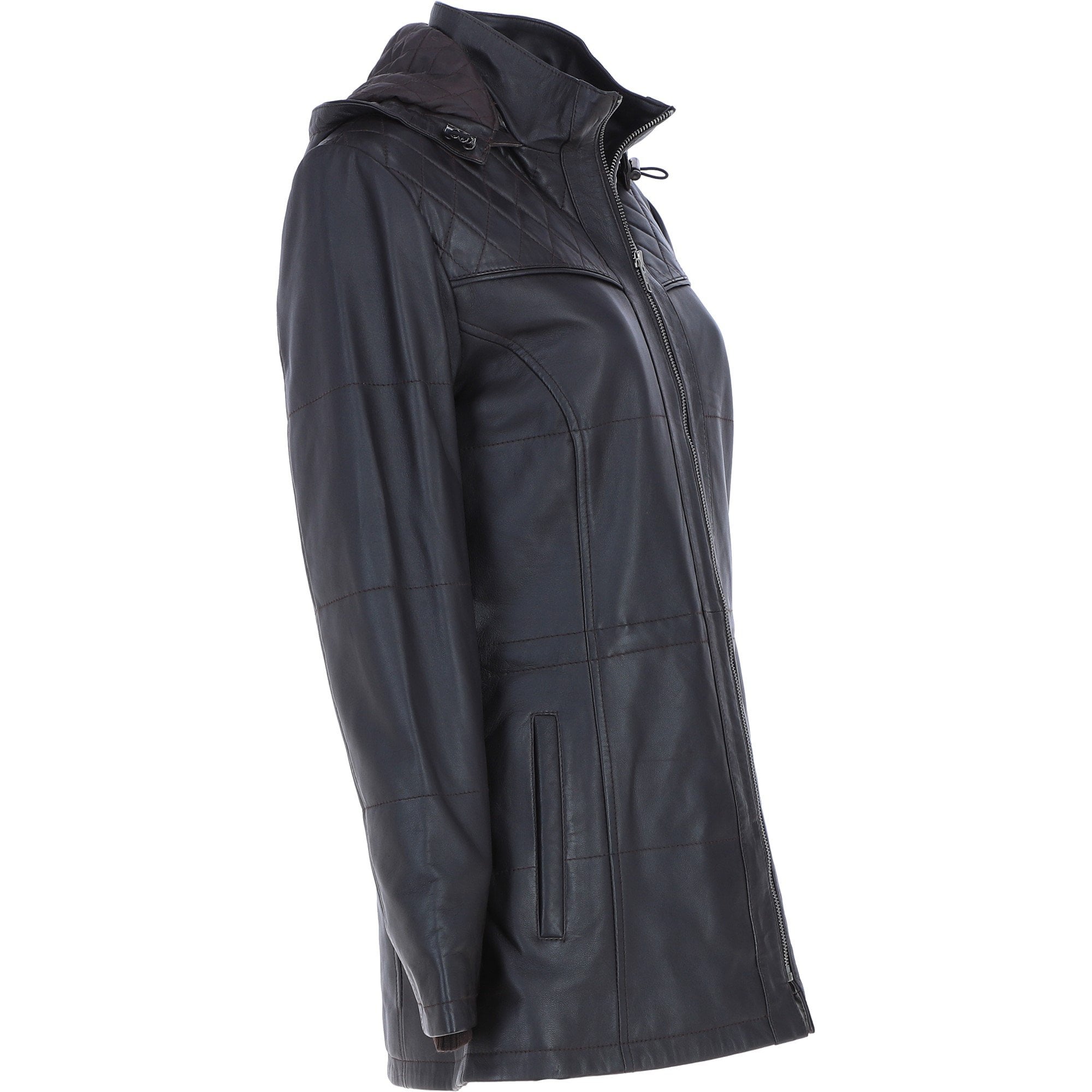 Ashwood Genuine Leather Coat with Detachable Hood Brown: AWL-709