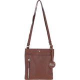 Exquisite Genuine Leather Crossbody Flat Bag with Golden Accents Cognac: 64255