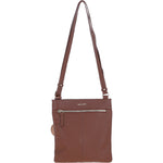 Exquisite Genuine Leather Crossbody Flat Bag with Golden Accents Cognac: 64255