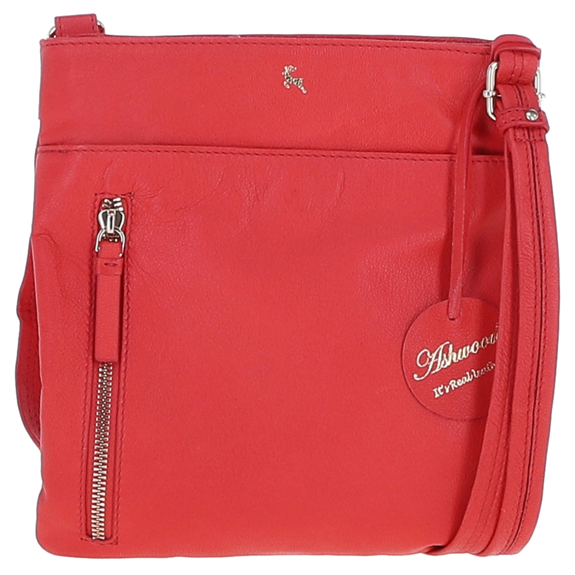 Exquisite Genuine Leather Crossbody Flat Bag with Golden Accents Coral: 64255