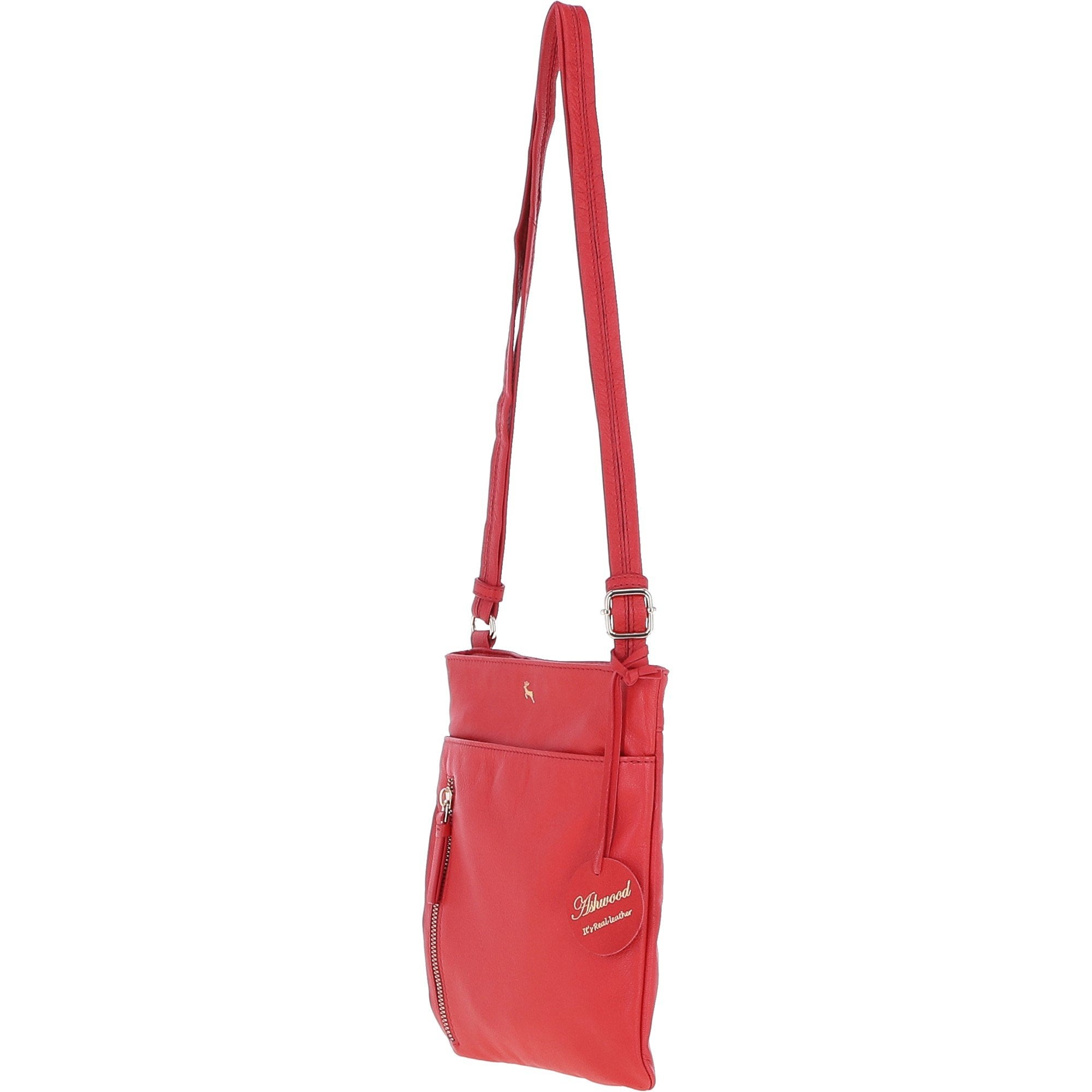 Exquisite Genuine Leather Crossbody Flat Bag with Golden Accents Coral: 64255