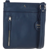 Exquisite Genuine Leather Crossbody Flat Bag with Golden Accents Navy: 64255
