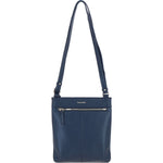 Exquisite Genuine Leather Crossbody Flat Bag with Golden Accents Navy: 64255