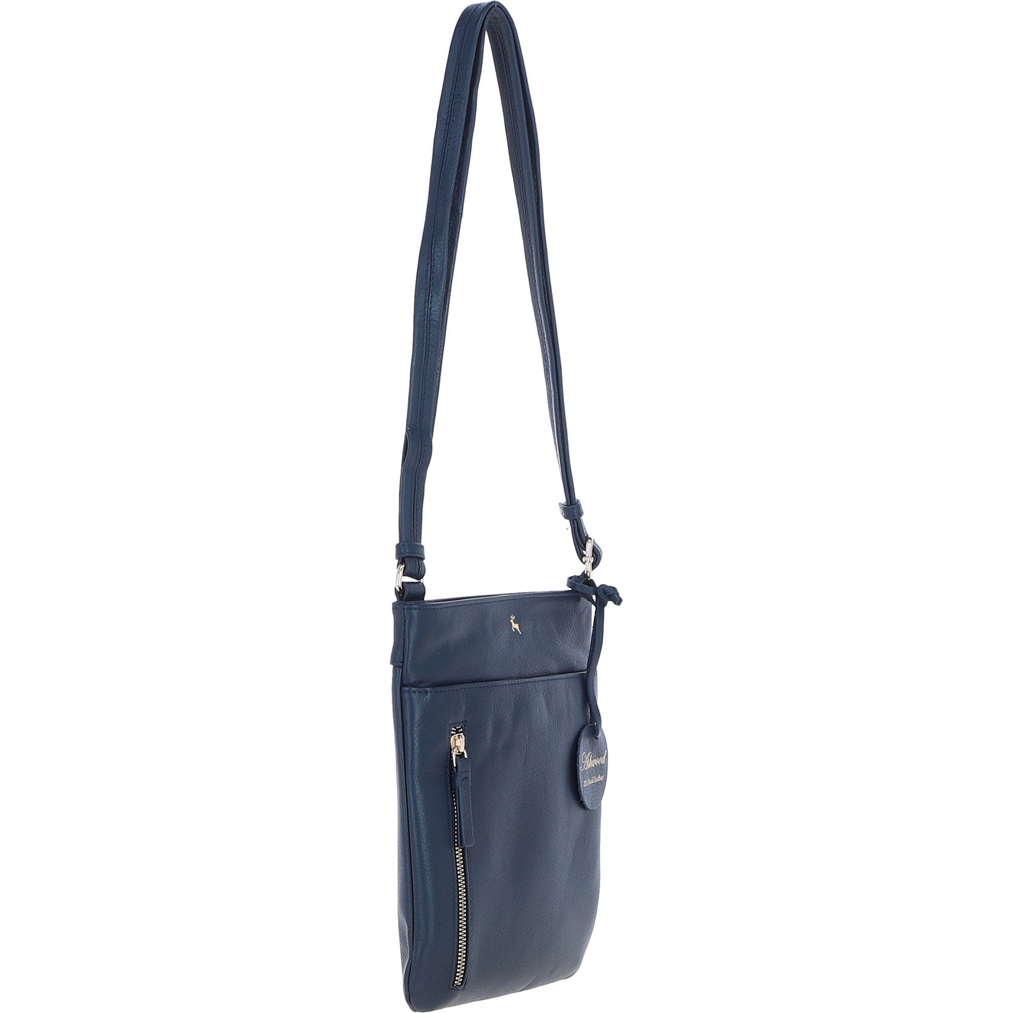 Exquisite Genuine Leather Crossbody Flat Bag with Golden Accents Navy: 64255
