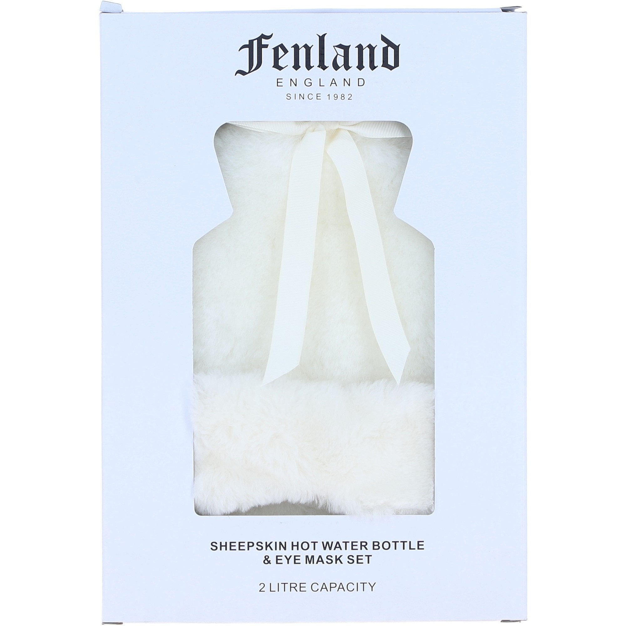 Fenland England Sheepskin 2 Litre Hot Water Bottle & Eye Mask Set Ivory: FF-GS
