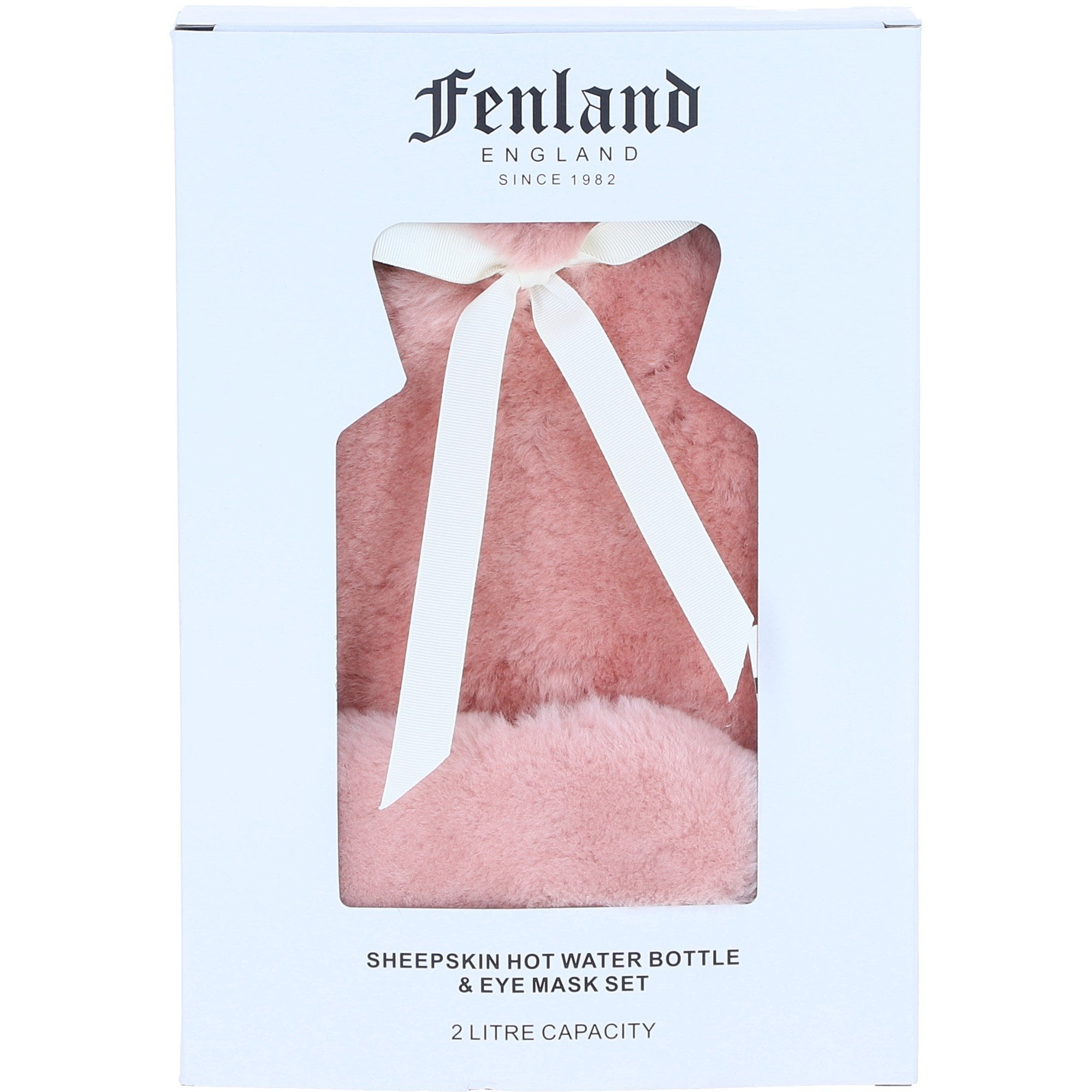 Fenland England Sheepskin 2 Litre Hot Water Bottle & Eye Mask Set Rosa: FF-GS