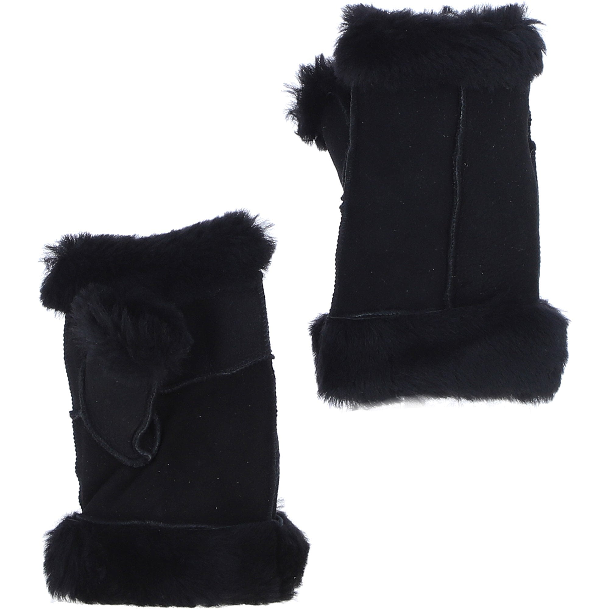 Slim Sheepskin Fur Leather Fingerless Glove Black: GLITTENS