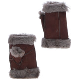 Slim Sheepskin Fur Leather Fingerless Glove Brown: GLITTENS