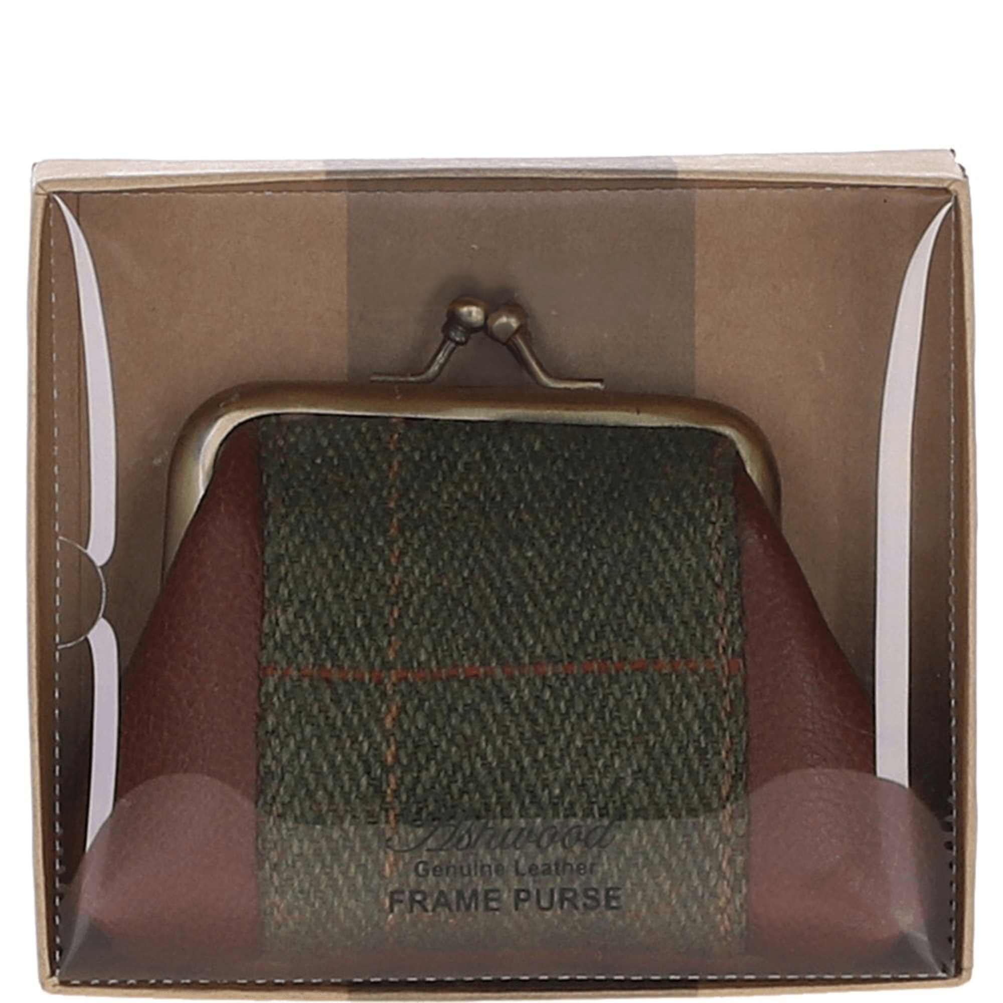 Ashwood Leather & Tweed Classic kiss-lock Purse Tan/Green Check: TW-13-010-TGNH