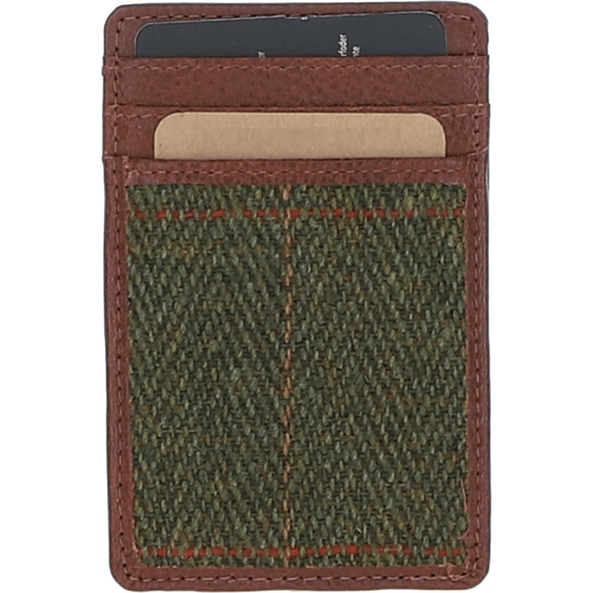 Ashwood Leather & Tweed Card Holder Tan/Green Check: TW-15-010-TGNH
