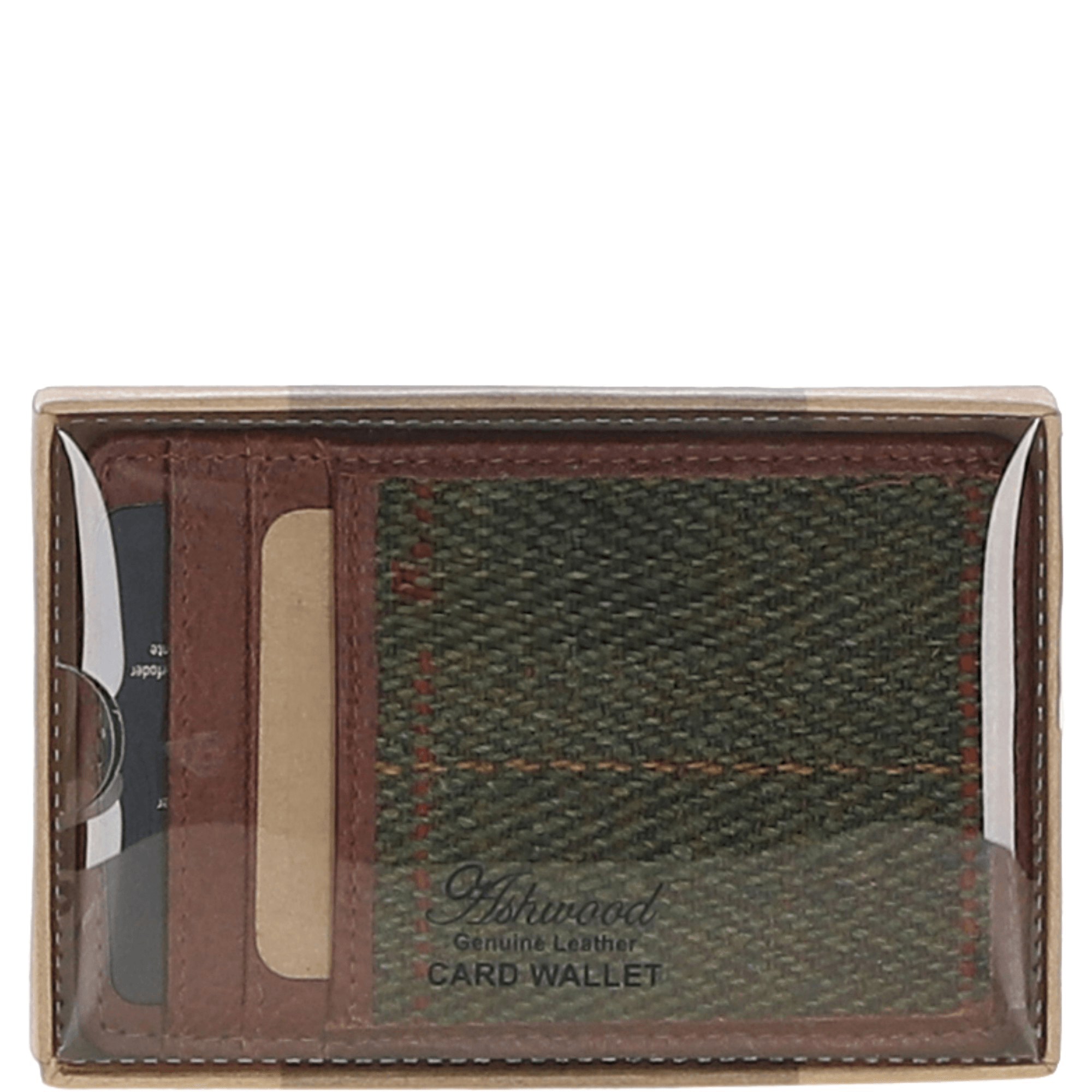 Ashwood Leather & Tweed Card Holder Tan/Green Check: TW-15-010-TGNH