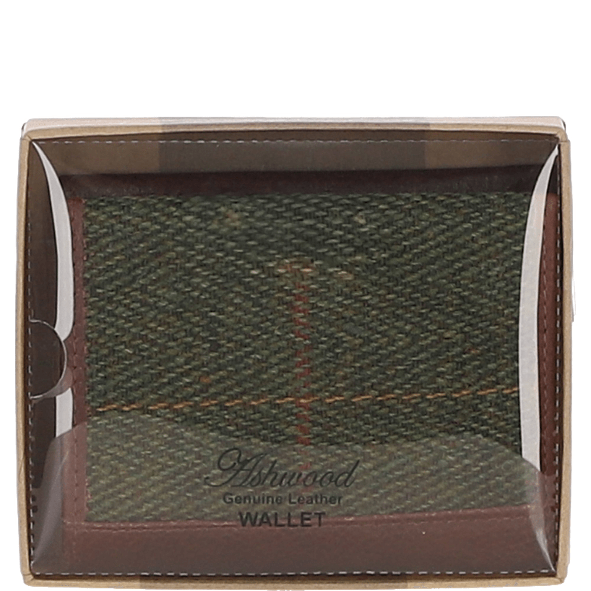 Versatile Ashwood Leather & Tweed RFID Secure Wallet Tan/Green Check: TW-17-010-TGNH