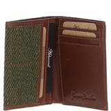 Versatile Ashwood Leather & Tweed RFID Secure Wallet Tan/Green Check: TW-17-010-TGNH