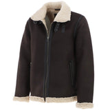 Men’s Real Leather Suede Loose Fit Jacket With Faux Fur Lining & Collar Brown: Snew