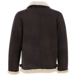Men’s Real Leather Suede Loose Fit Jacket With Faux Fur Lining & Collar Brown: Snew