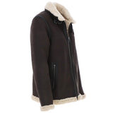 Men’s Real Leather Suede Loose Fit Jacket With Faux Fur Lining & Collar Brown: Snew