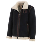 Men’s Real Leather Suede Loose Fit Jacket With Faux Fur Lining & Collar Black: Snew