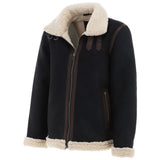 Men’s Real Leather Suede Loose Fit Jacket With Faux Fur Lining & Collar Black: Snew