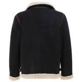 Men’s Real Leather Suede Loose Fit Jacket With Faux Fur Lining & Collar Black: Snew