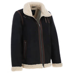 Men’s Real Leather Suede Loose Fit Jacket With Faux Fur Lining & Collar Black: Snew