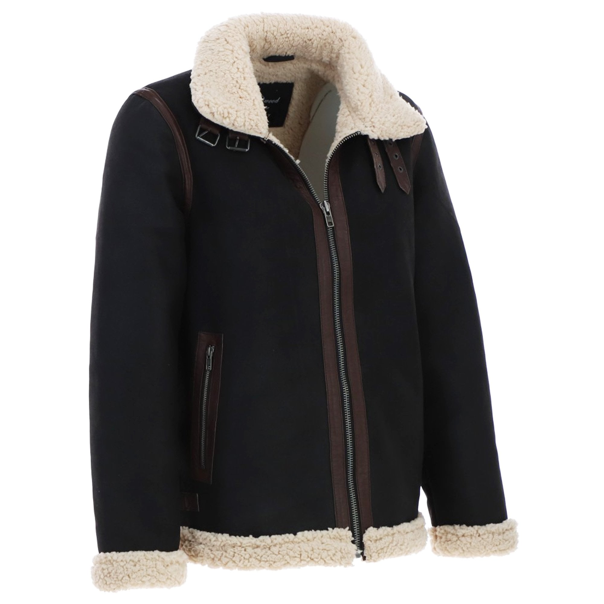 Men’s Real Leather Suede Loose Fit Jacket With Faux Fur Lining & Collar Black: Snew