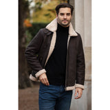 Men’s Real Leather Suede Loose Fit Jacket With Faux Fur Lining & Collar Brown: Snew