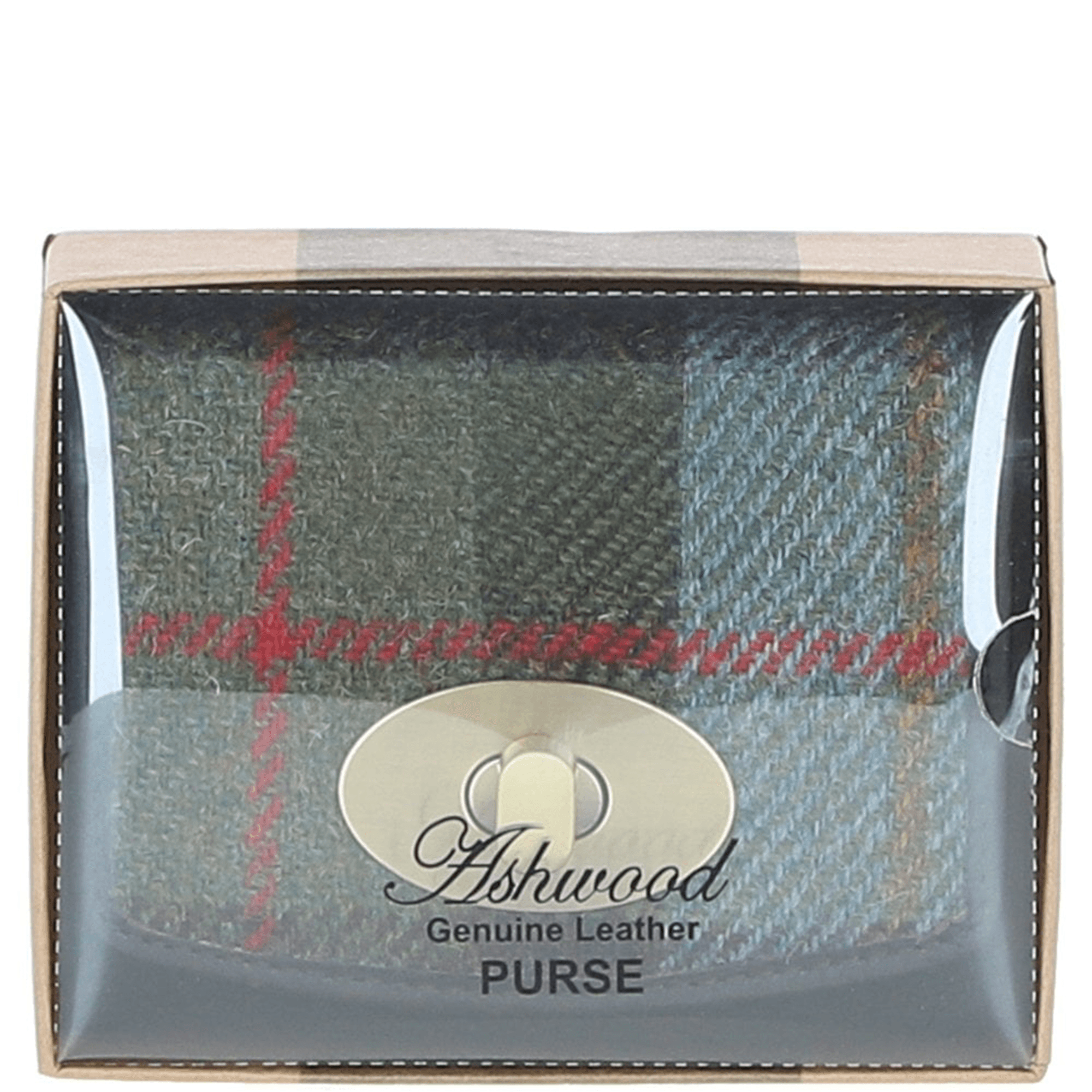 Elegant Ashwood Leather & Harris Tweed® Cloth Trifold Twist-Lock Purse Brown/Mcload: TW-10-01-BM