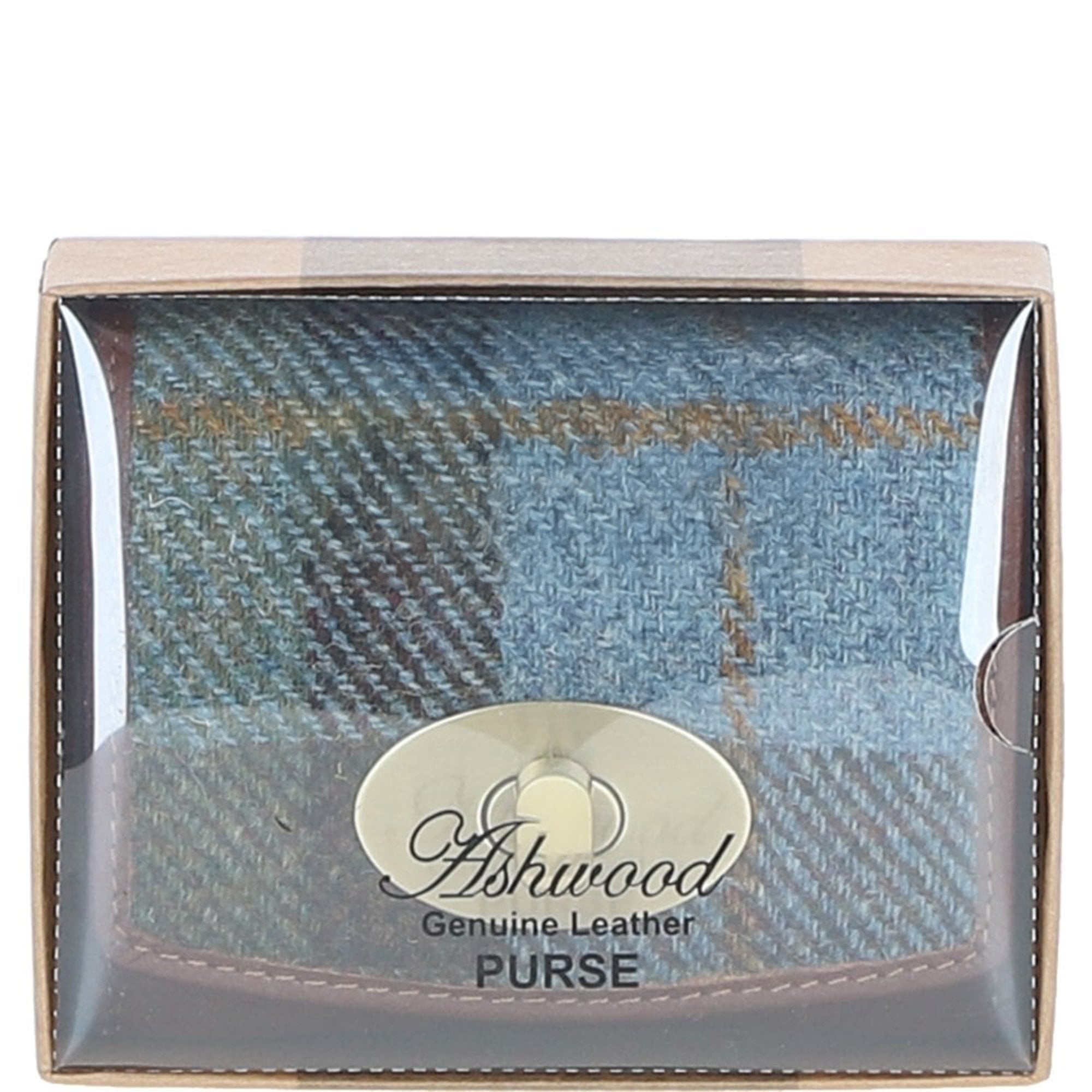 Elegant Ashwood Leather & Harris Tweed® Cloth Trifold Twist-Lock Purse Tann/Mcload: TW-10-02-TM