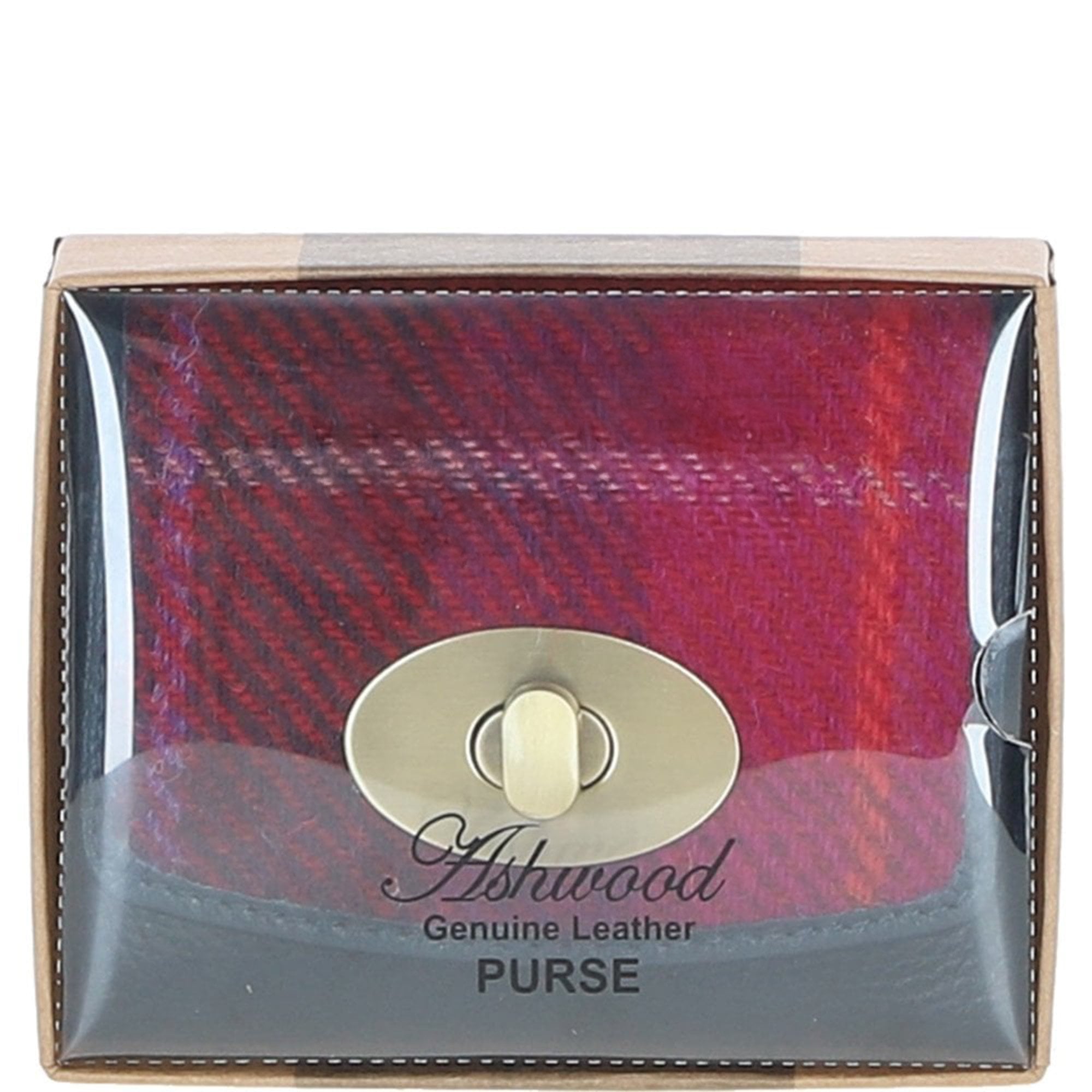 Elegant Ashwood Leather & Harris Tweed® Cloth Trifold Twist-Lock Purse Navy/Pink: TW-10-06-NP