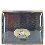 Elegant Ashwood Leather & Harris Tweed® Cloth Trifold Twist-Lock Purse Black/Green/Red: TW-10-07-BR