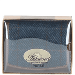 Elegant Ashwood Leather & Harris Tweed® Cloth Trifold Twist-Lock Purse Tan/Navy: TW-10-11-TN