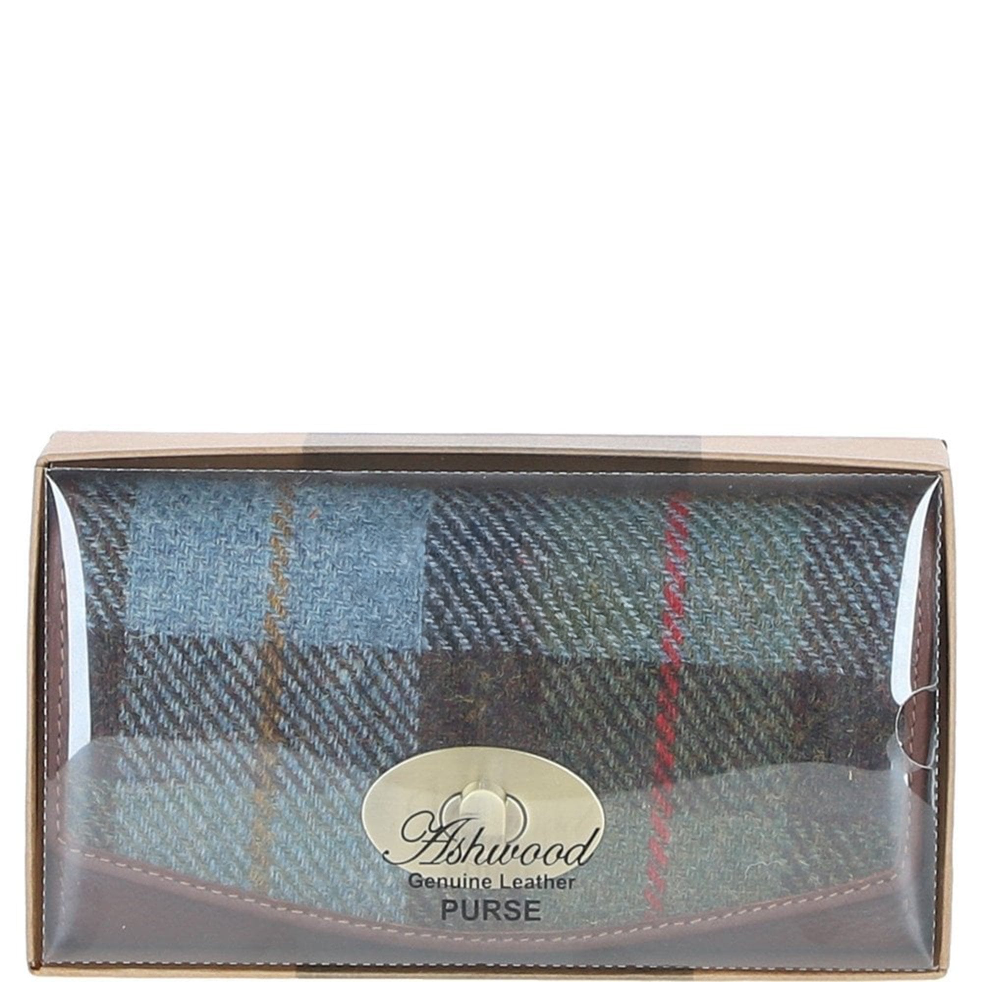 Exquisite Ashwood Leather & Harris Tweed® Cloth Twist-Lock Purse Tann/Mcload: TW-11-02-TM