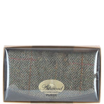 Exquisite Ashwood Leather & Harris Tweed® Cloth Twist-Lock Purse Brown/Green: TW-11-09-BG