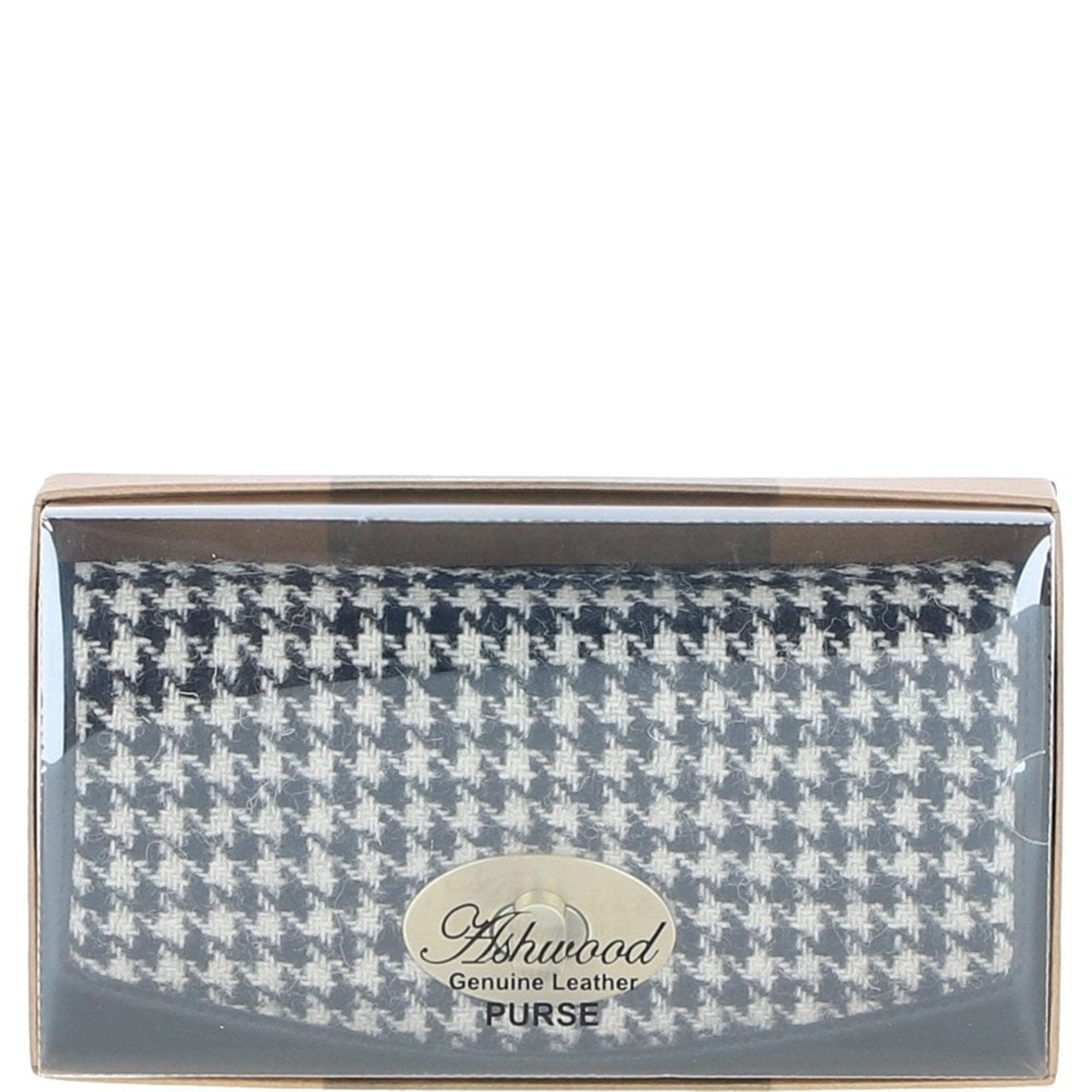 Exquisite Ashwood Leather & Harris Tweed® Cloth Twist-Lock Purse Black/White: TW-11-12-BW