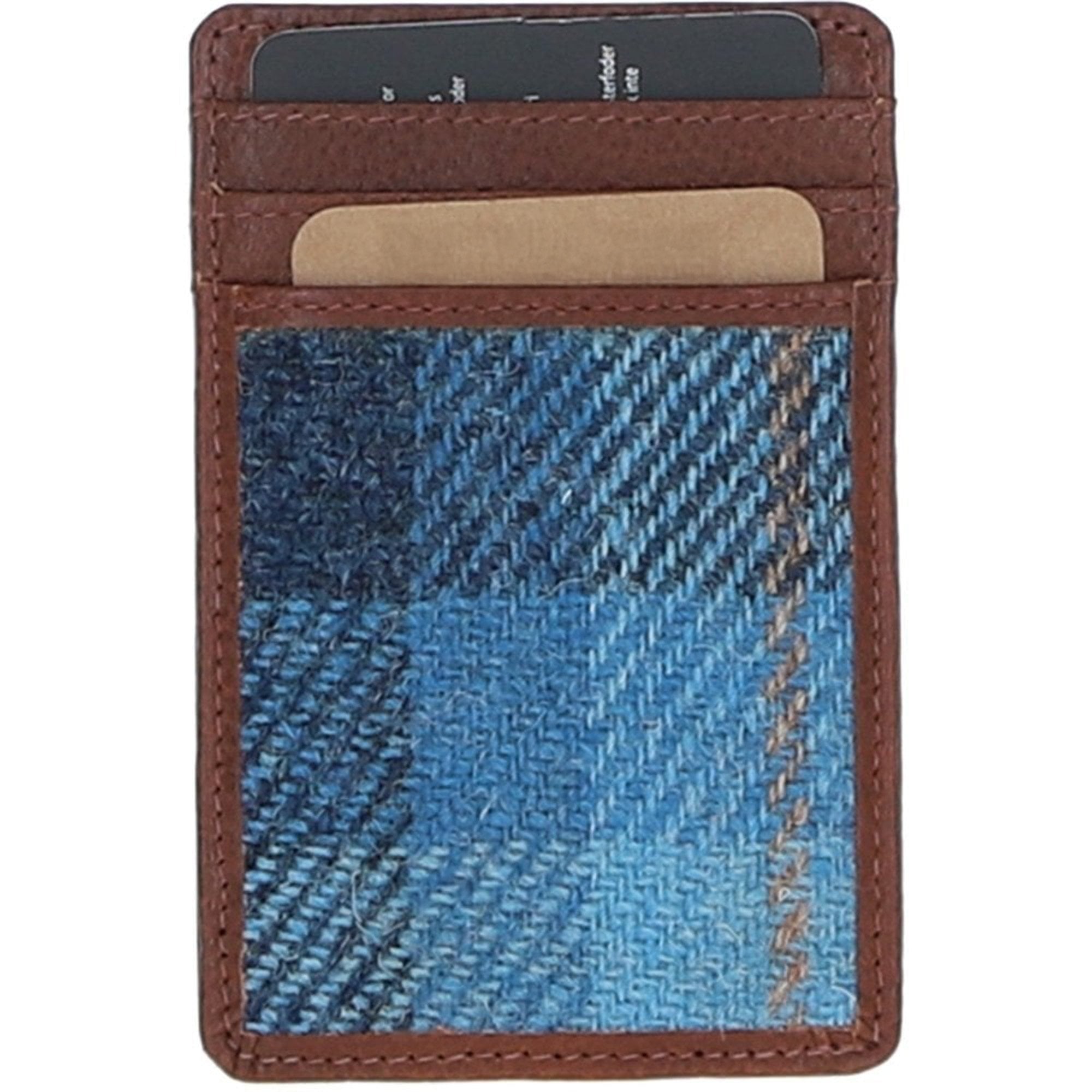 Ashwood Leather & Harris Tweed® Cloth Card Holder Tan/LT Blue: TW-15-05-TB