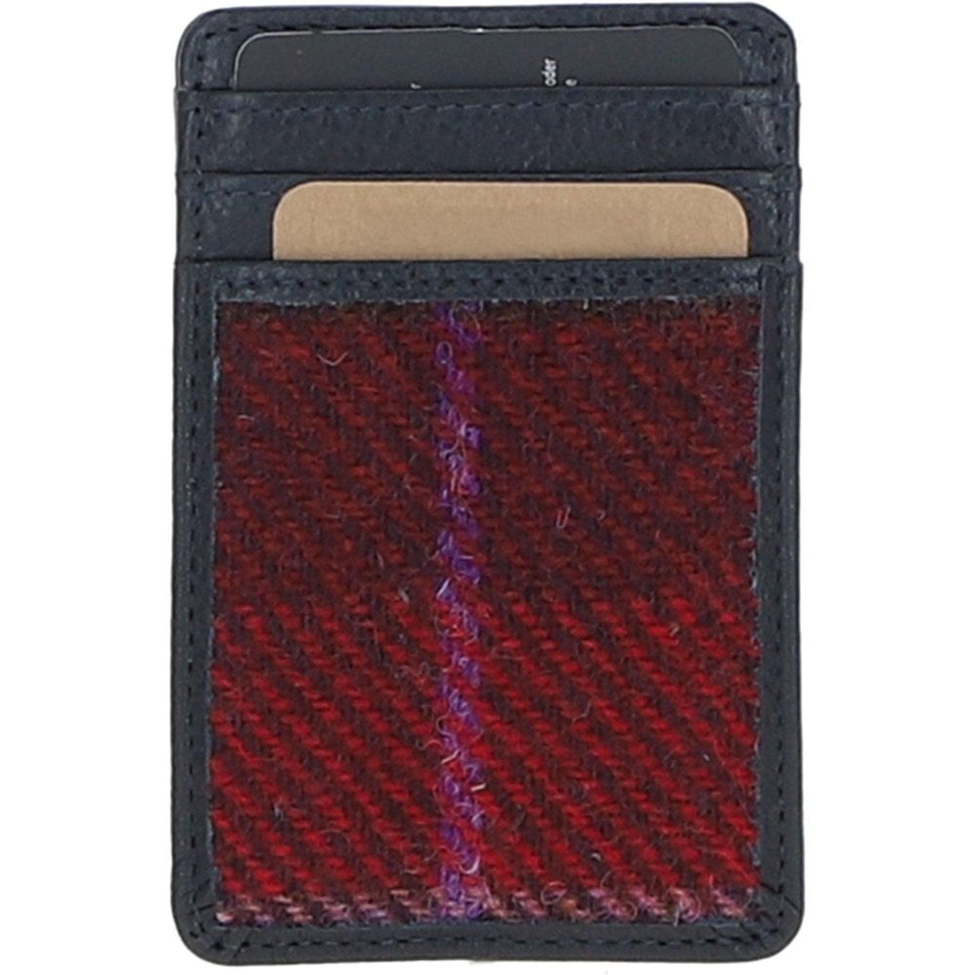 Ashwood Leather & Harris Tweed® Cloth Card Holder Navy/Pink: TW-15-06-NP