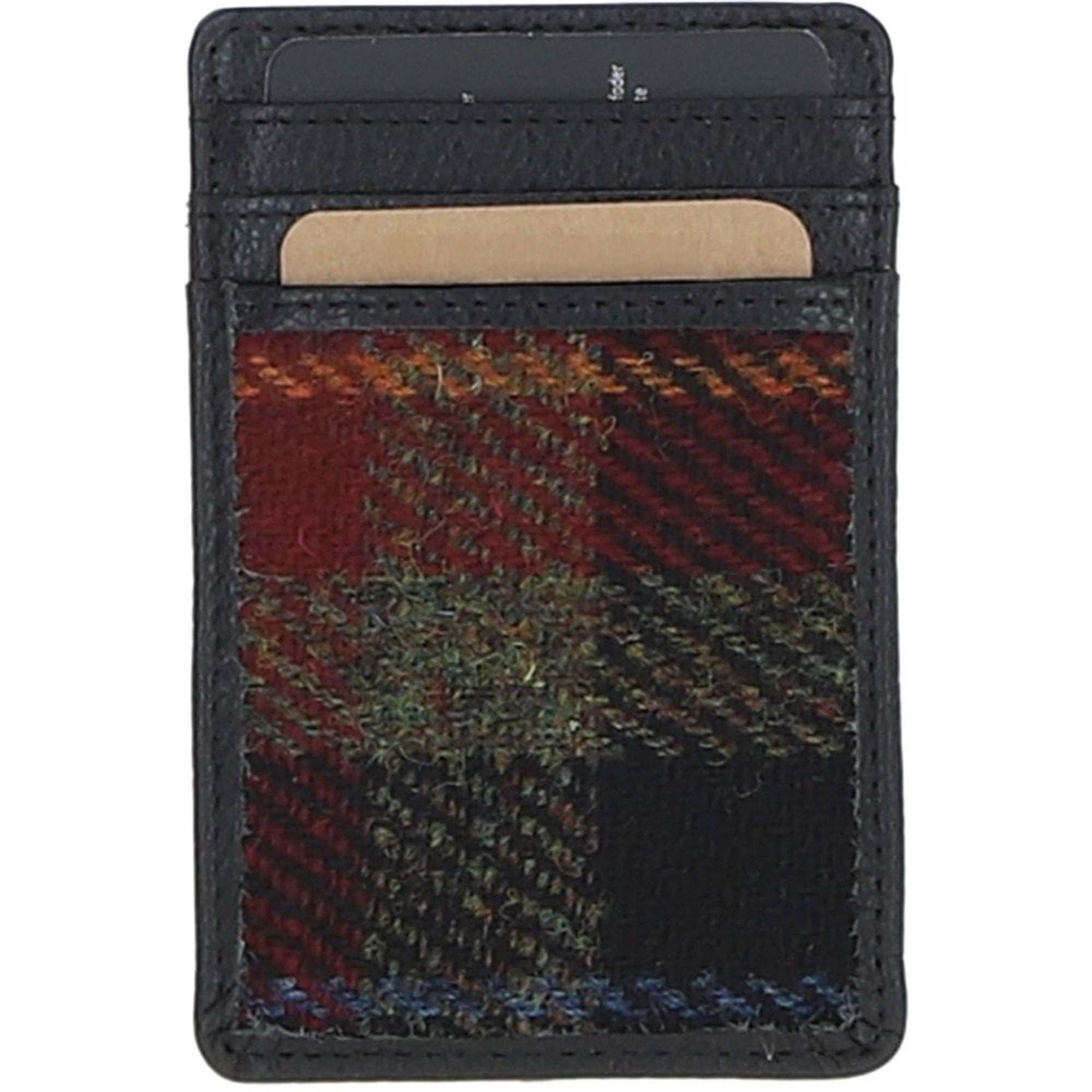 Ashwood Leather & Harris Tweed® Cloth Card Holder Black/Green/Red: TW-15-07-BR