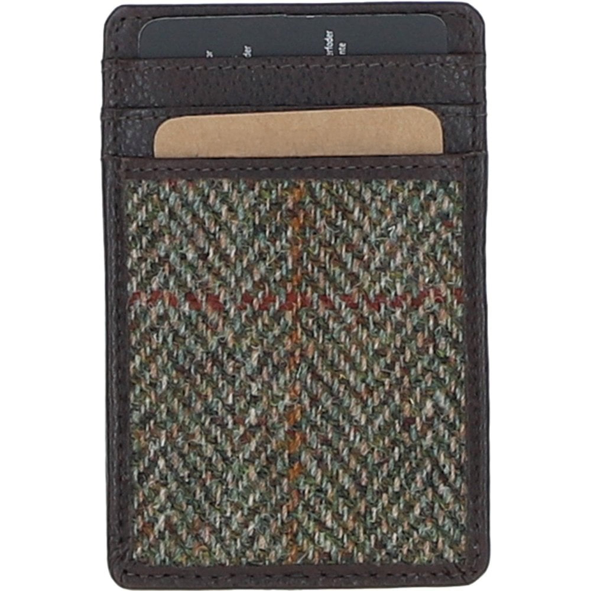 Ashwood Leather & Harris Tweed® Cloth Card Holder Brown/Green: TW-15-09-BG