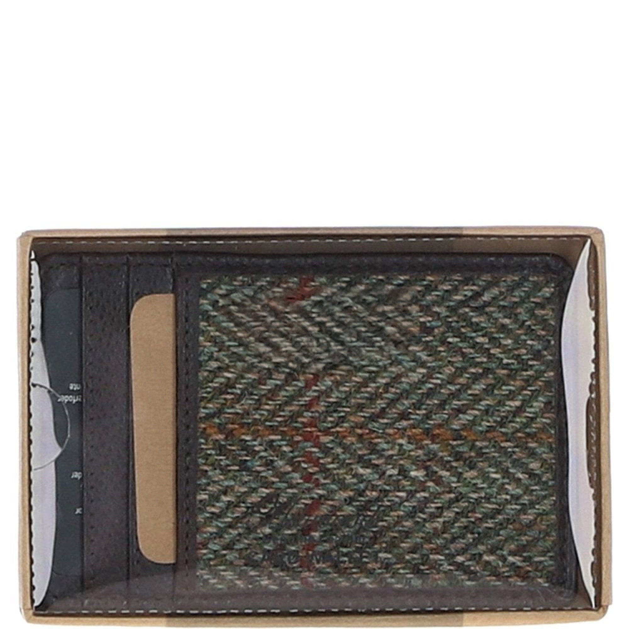 Ashwood Leather & Harris Tweed® Cloth Card Holder Brown/Green: TW-15-09-BG