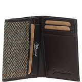 Versatile Ashwood Leather & Harris Tweed® Cloth RFID Secure Wallet Brown/Green: TW-17-09-BG