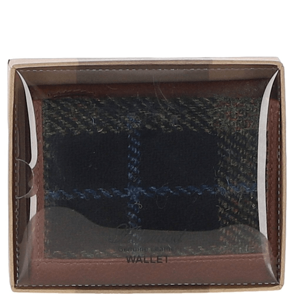 Versatile Ashwood Leather & Harris Tweed® Cloth RFID Secure Wallet Tan/Green/Red: TW-17-08-TR