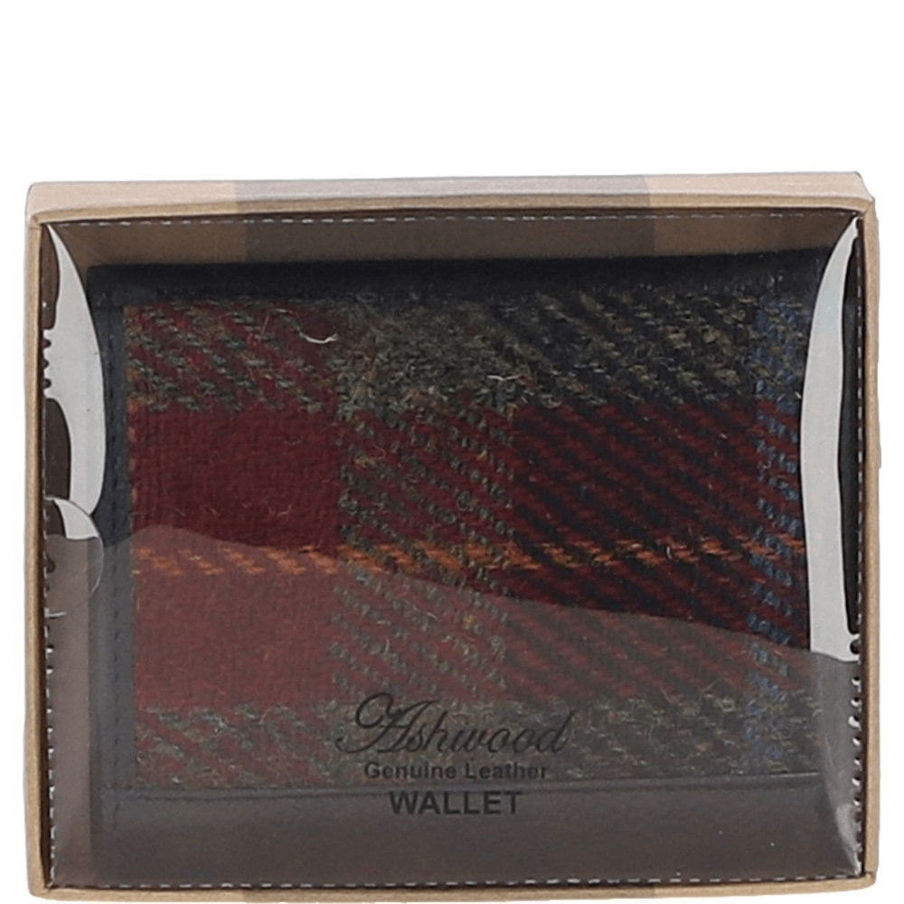Versatile Ashwood Leather & Harris Tweed® Cloth RFID Secure Wallet Black/Green/Red: TW-17-07-BR