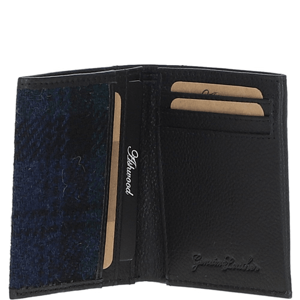 Versatile Ashwood Leather & Harris Tweed® Cloth RFID Secure Wallet Black/Watch: TW-17-03-BW