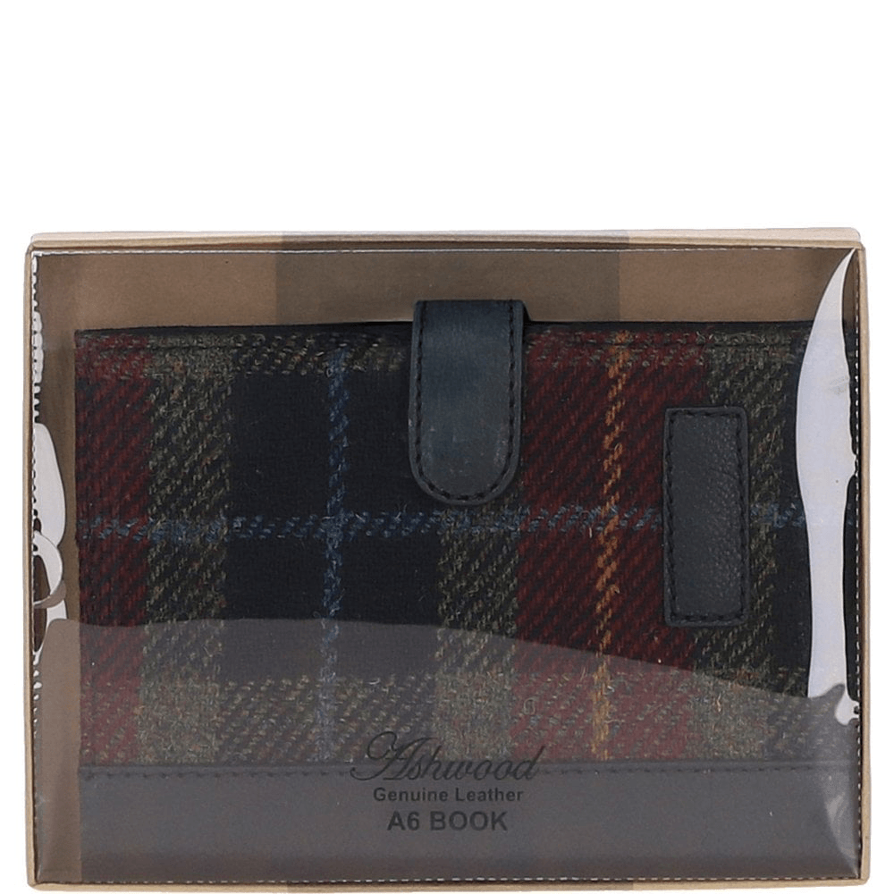 Ashwood Leather & Harris Tweed® Cloth A6 Notebook Black/Green/Red: TW-18-07-BR